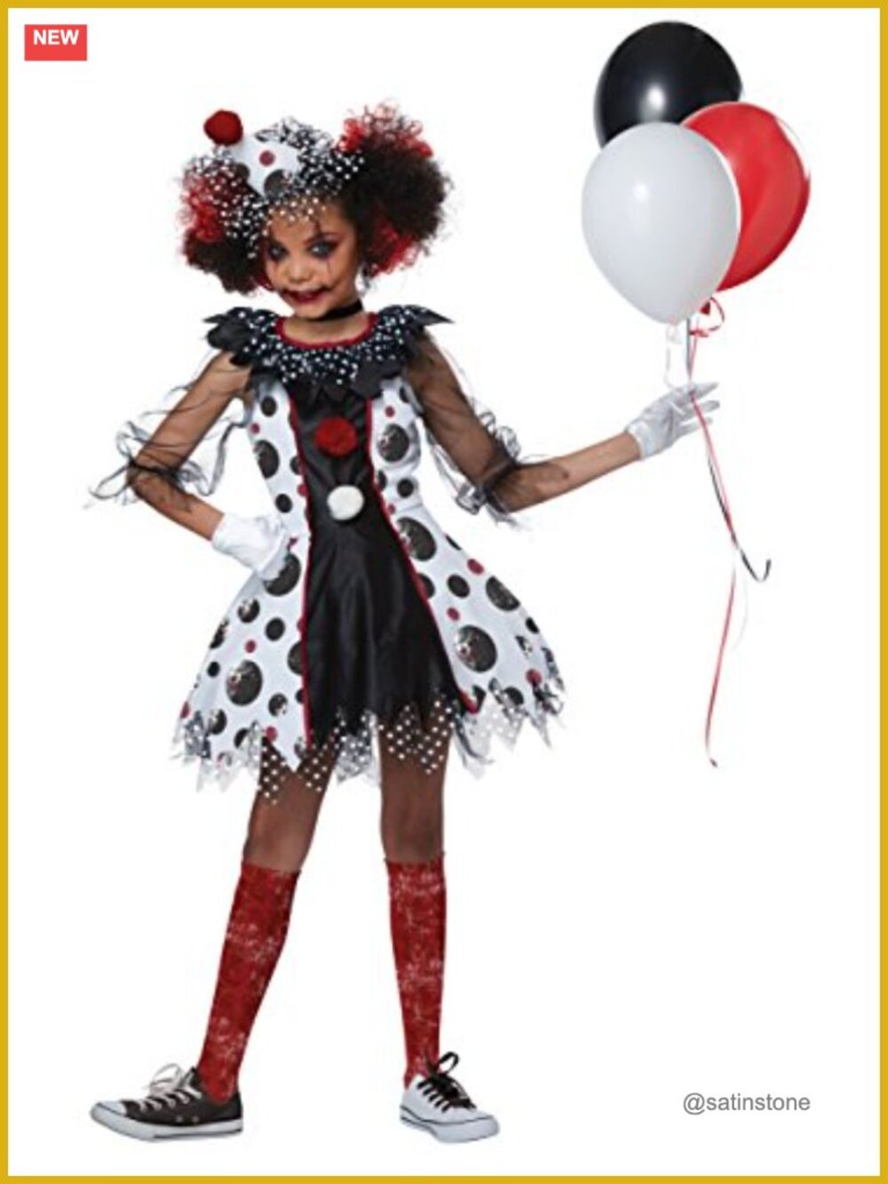 Girls Creepy Clown Costume 100% Polyester Petti Skirt Halloween Dress Up Set